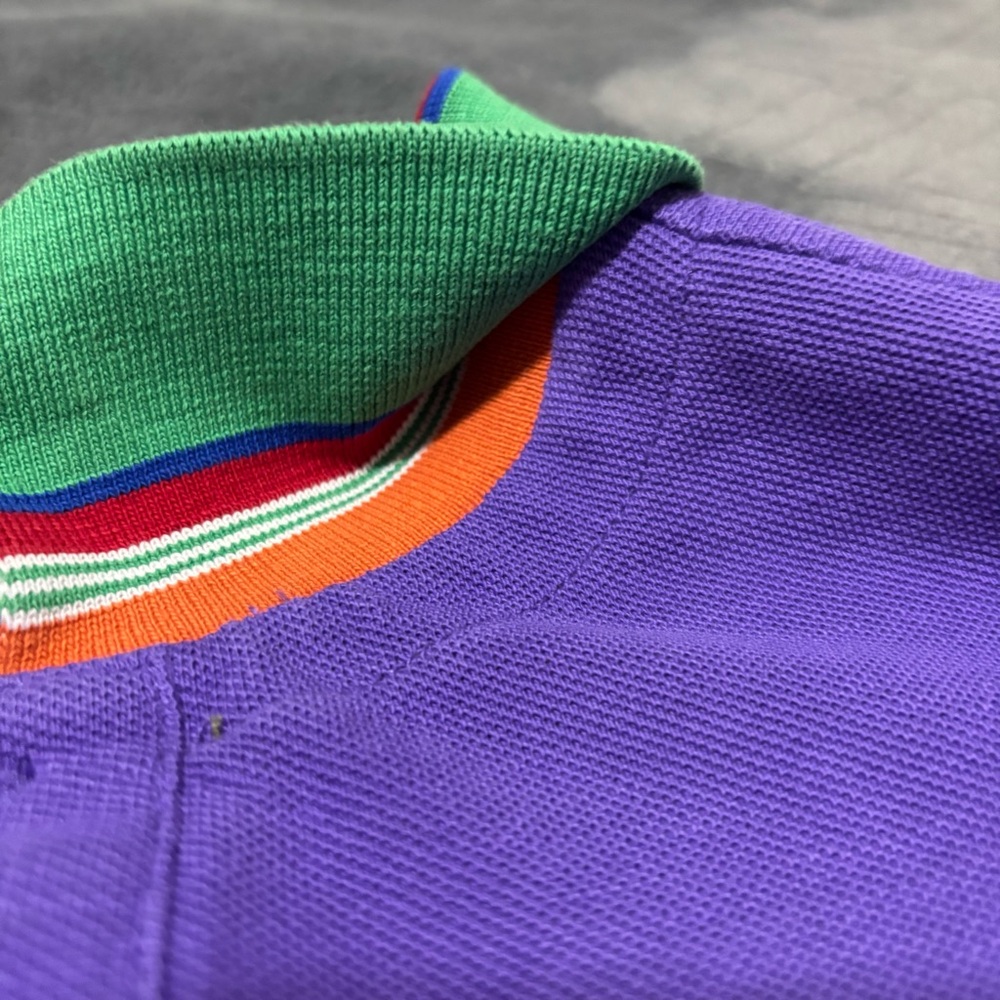 Polo Ralph Lauren Purple Lizard Shirt Green Collar Mens Large - Picture 4 of 7
